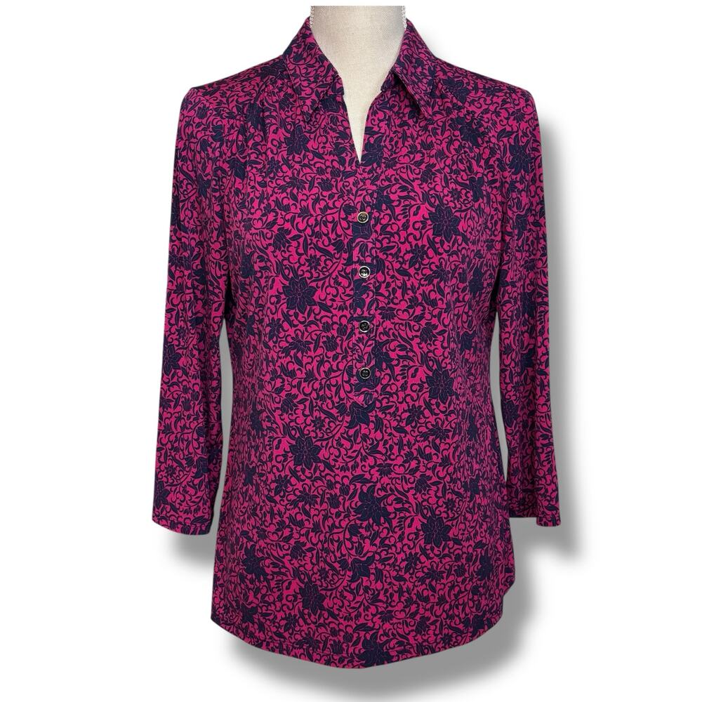 Charter Club Pink and Navy 3/4 Sleeve Top Size Medium￼
